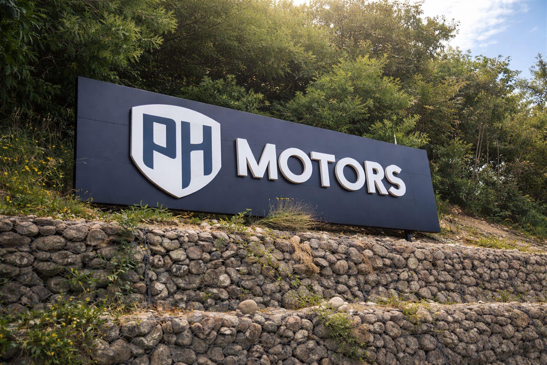 Letrero volumétrico PH Motors fabricado por Garza Azul en Puerto Montt